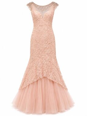 Sherri Hill 51114 Blush Lace Mermaid Evening Gown